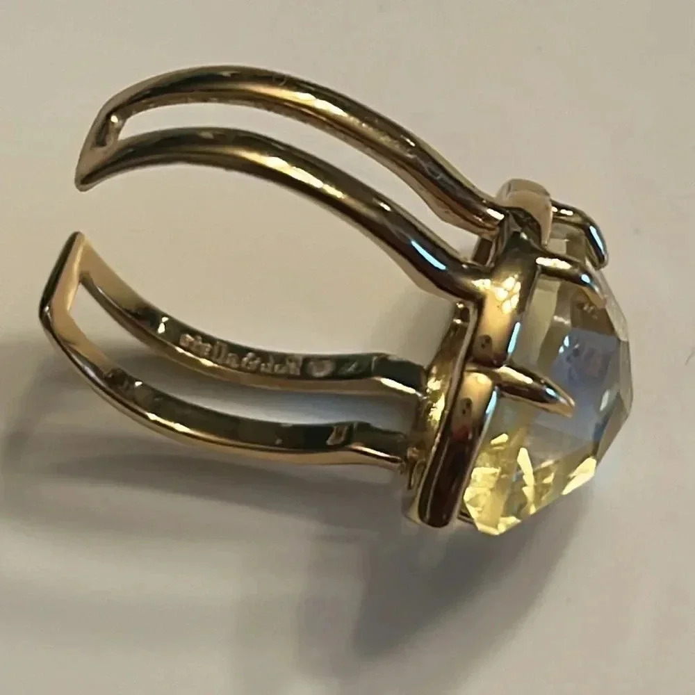 Stella & Dot Statement Cocktail Ring Canary Yellow Stone Gold Adjustable - Picture 5 of 8